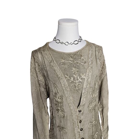 Geeta Rayon Embroidered Boho Hippie Button Up Hippie Boho Long Sleeve Maxi Dress - Picture 2 of 8